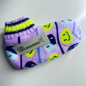 No Boundaries Kids Socks - Purple and Yellow Smiley Design